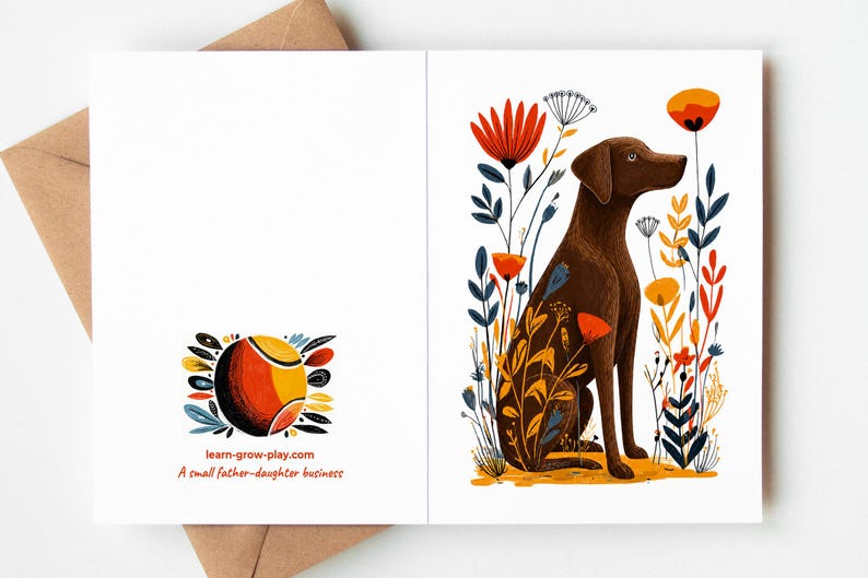 Chocolate Lab Birthday Cards Set of 10 | Dog Birthday Card | Brown Labrador Greeting Cards | Lab Mom Dad Gift | Folk Art image 3