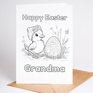 Tarjeta de Pascua editable para imprimir y hacer tú mismo / Tarjeta para colorear con pollito y huevo de Pascua / Plantilla personalizada de Canva para tarjeta de Pascua / Descarga digital 5x7