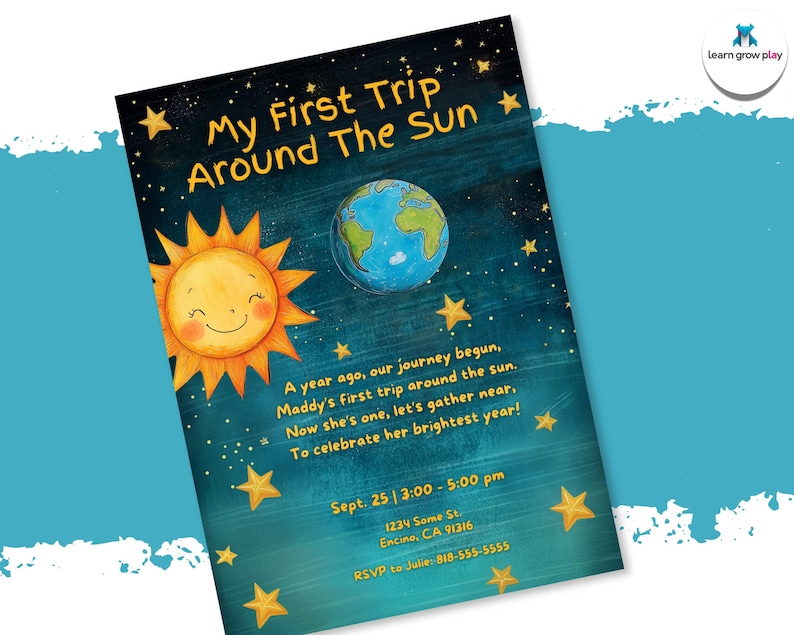 First Trip Around the Sun Birthday Invitation | Editable 1st Birthday