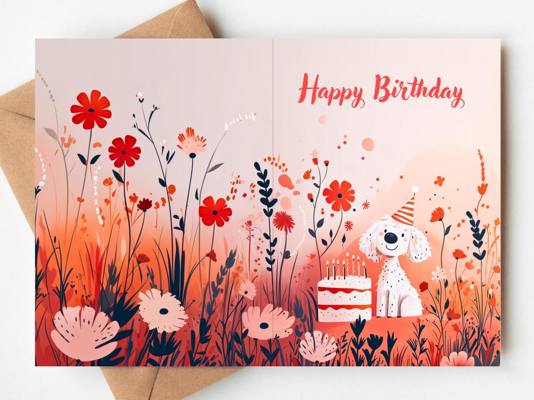 Dog Birthday Card: Floral Garden Puppy Greeting - 5x7 Blank Card - Etsy