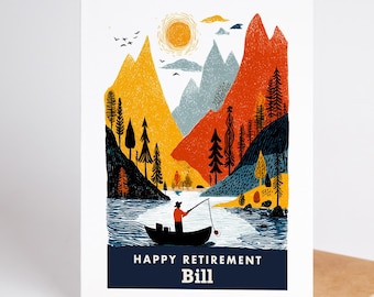 Retirement Card for Men, Fishing Retirement Card, Personalized Happy Retirement Card with Custom Name, Retirement Card for Dad or Husband