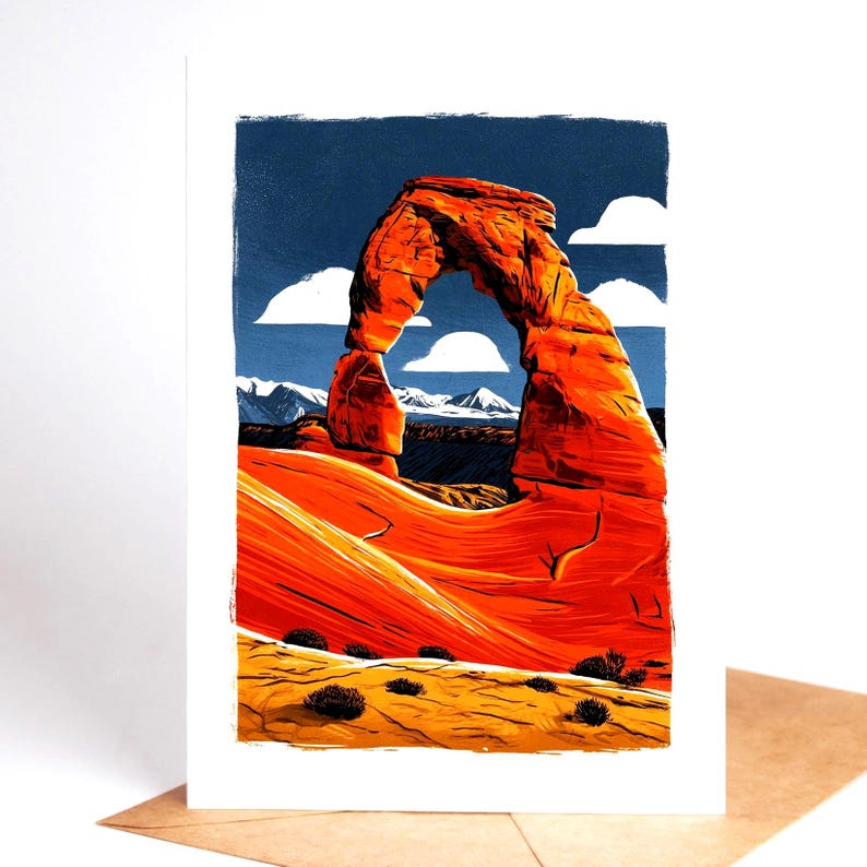 National park folk art greeting card set, ten linocut-style park designs