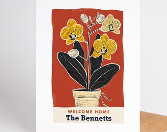 Personalized New Home Card, Housewarming Gift, Custom Name Plant Card, Welcome Home Card, Folk Art Houseplant Greeting Card, New House Card