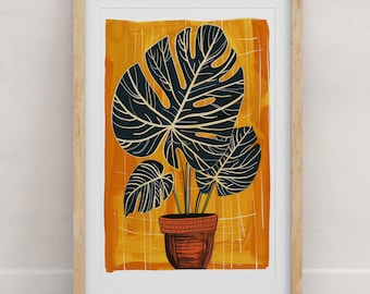 Houseplant Art Print, Botanical Wall Art, Plant Lover Gift, Folk Art Poster, 8x10 or 11x14
