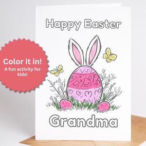 Tarjeta de Pascua para colorear personalizada / Actividad personalizada de conejito de Pascua para niños / Manualidad de Pascua DIY / Tarjeta festiva divertida para niños