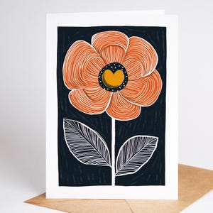 Mid century modern folk art flower greeting card