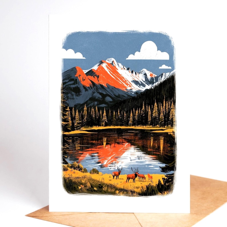 National park folk art greeting card set, ten linocut-style park designs