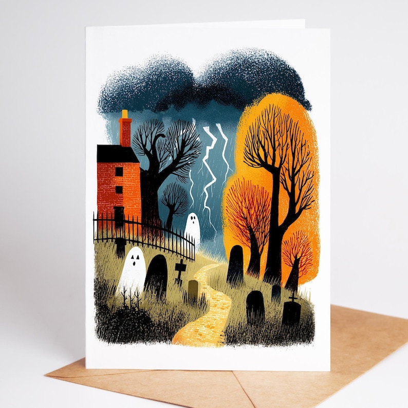 Folk art Halloween greeting card