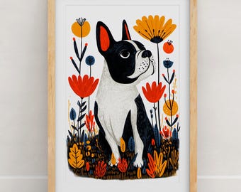 French Bulldog Floral Art Print: Botanical Dog Illustration, Modern Folk Art Wall Decor, French Bulldog Gift, Dog Lover Poster