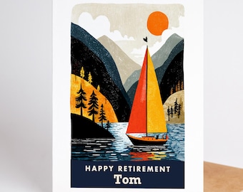 Retirement Card, Personalized Happy Retirement Card with Custom Name, Sailing Retirement Gift for Him or Her, Blank Inside