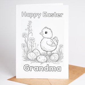 Tarjeta de Pascua editable para imprimir por ti mismo / Tarjeta para colorear de pollito personalizada / Plantilla de Canva para tarjeta de Pascua personalizada / Descarga digital 5x7