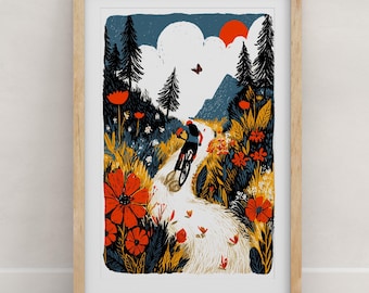 Mountain Bike Wall Art | Mountain Bike Art Print | MTB Poster | Cycling Wall Decor | 8x10 or 11x14 Trail Riding Print
