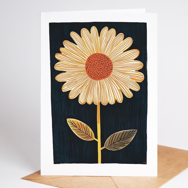 Mid century modern folk art flower greeting card