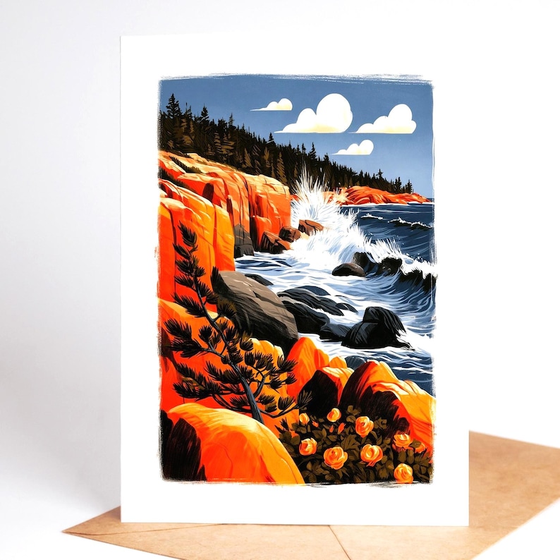 National park folk art greeting card set, ten linocut-style park designs