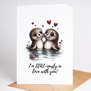 Tarjeta de aniversario o de amor / Estoy muy enamorado de ti / Tarjeta con divertido juego de palabras con animales / Linda tarjeta romántica para él o ella