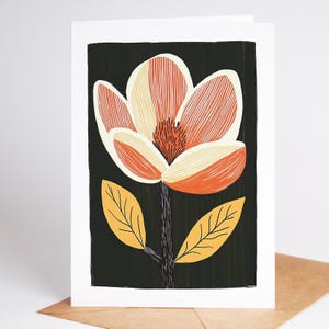 Mid century modern folk art flower greeting card
