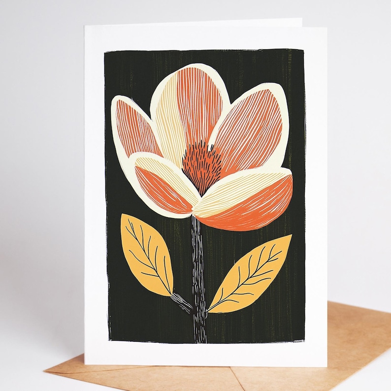 Mid century modern folk art flower greeting card