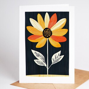 Mid century modern folk art flower greeting card