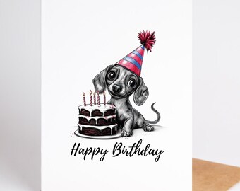 Adorable Dachshund Birthday Card printed on Premium Cardstock, Blank Inside, Perfect for Dog Lovers and Wiener Dog Fans of All Ages