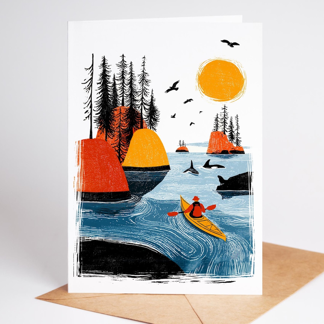 Kayaking Card Kayak Greeting Cards Set of 10: Blank Adventure Note Cards With ...