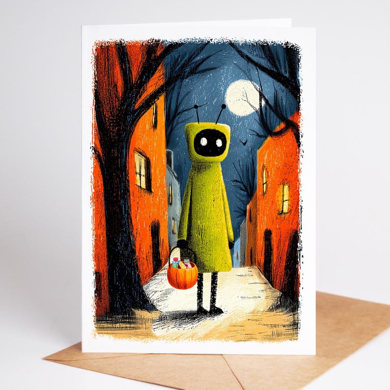Folk art Halloween greeting card