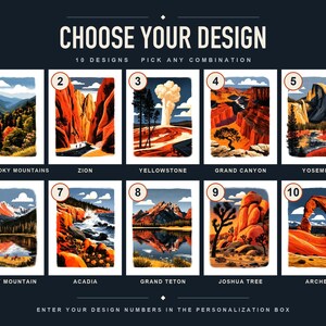 Choose your design, numbered national park styles