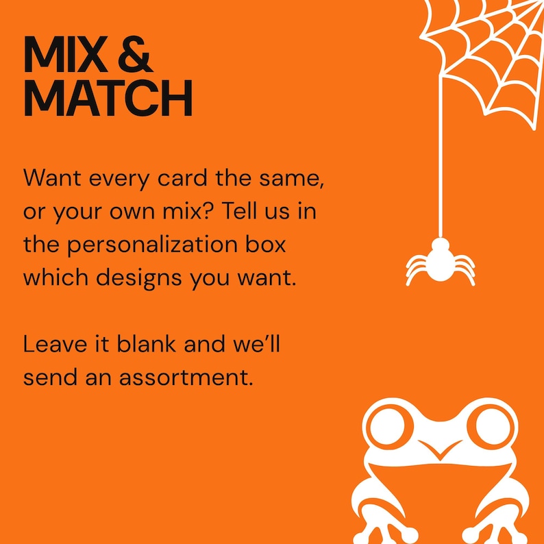 Mix and match Halloween greeting cards, choose your designs and quantities in the personalization box