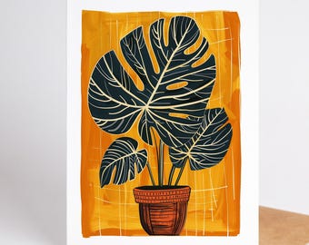 Houseplant Note Cards Set of 10, Plant Lover Gift, Botanical Greeting Cards, Blank Inside, Folk Art