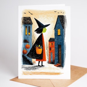 Folk art Halloween greeting card