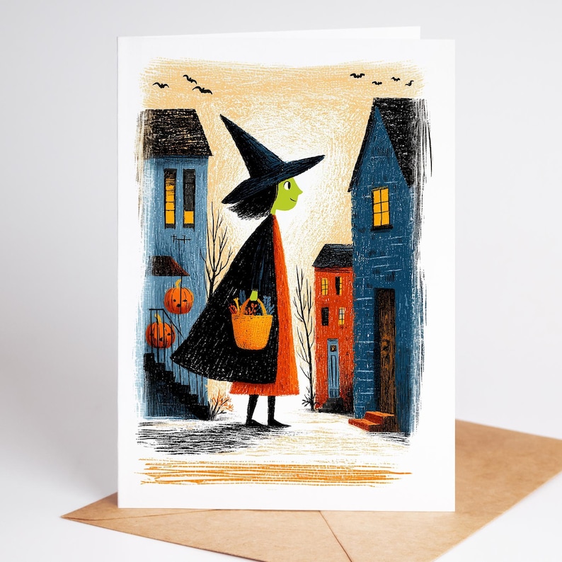 Folk art Halloween greeting card