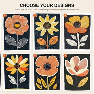 Mid century modern folk art flower greeting card