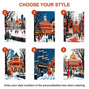 Style guide showing all 10 Boston Christmas card designs numbered 1 to 10