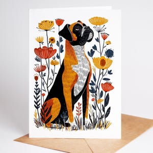 Carte de voeux florale Boxer – 4,25 × 5,5 mot de passe vierge pour chien – Illustration dessinée à la main de Saint-Bernard | Papeterie pour les animaux de compagnie