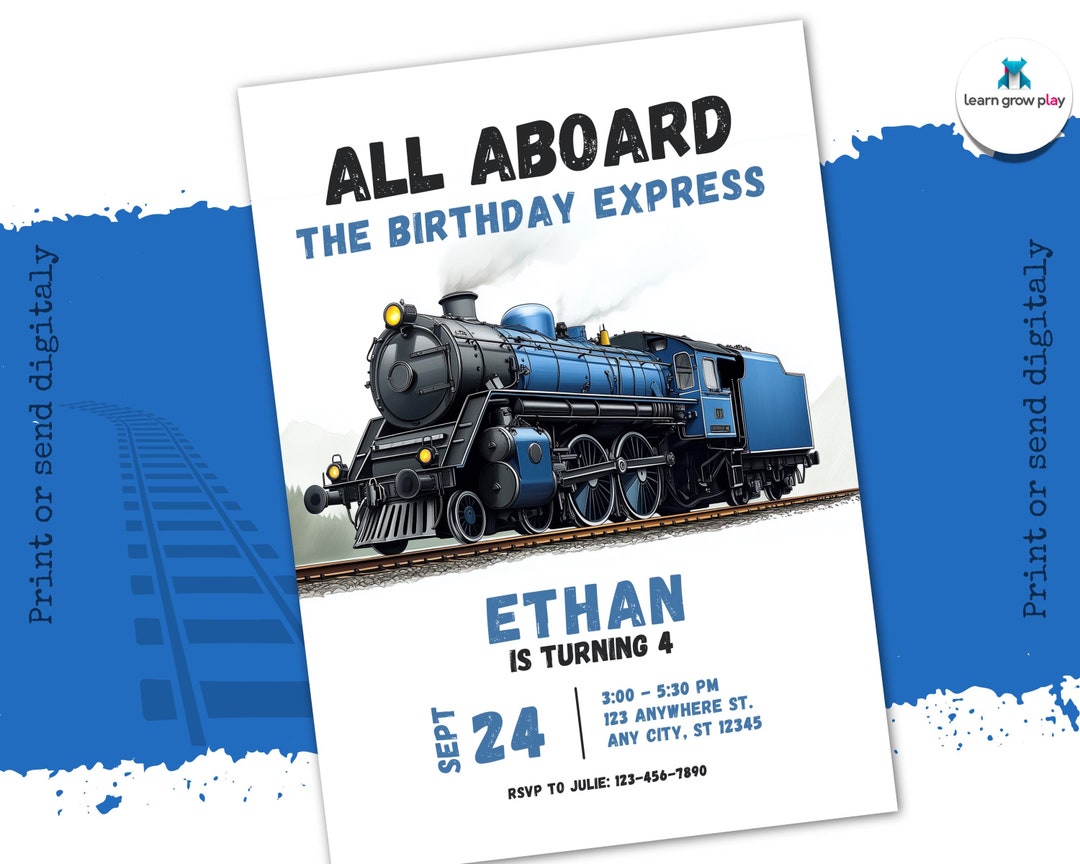 Editable Boys Train Birthday Invitation | Vintage Train Party Invite ...