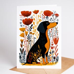 Dachshund Greeting Card – Floral Folk-Art Dog Lover Note 4.25×5.5 Blank Birthday & Thank-You Stationery | Cute Sausage Dog Card