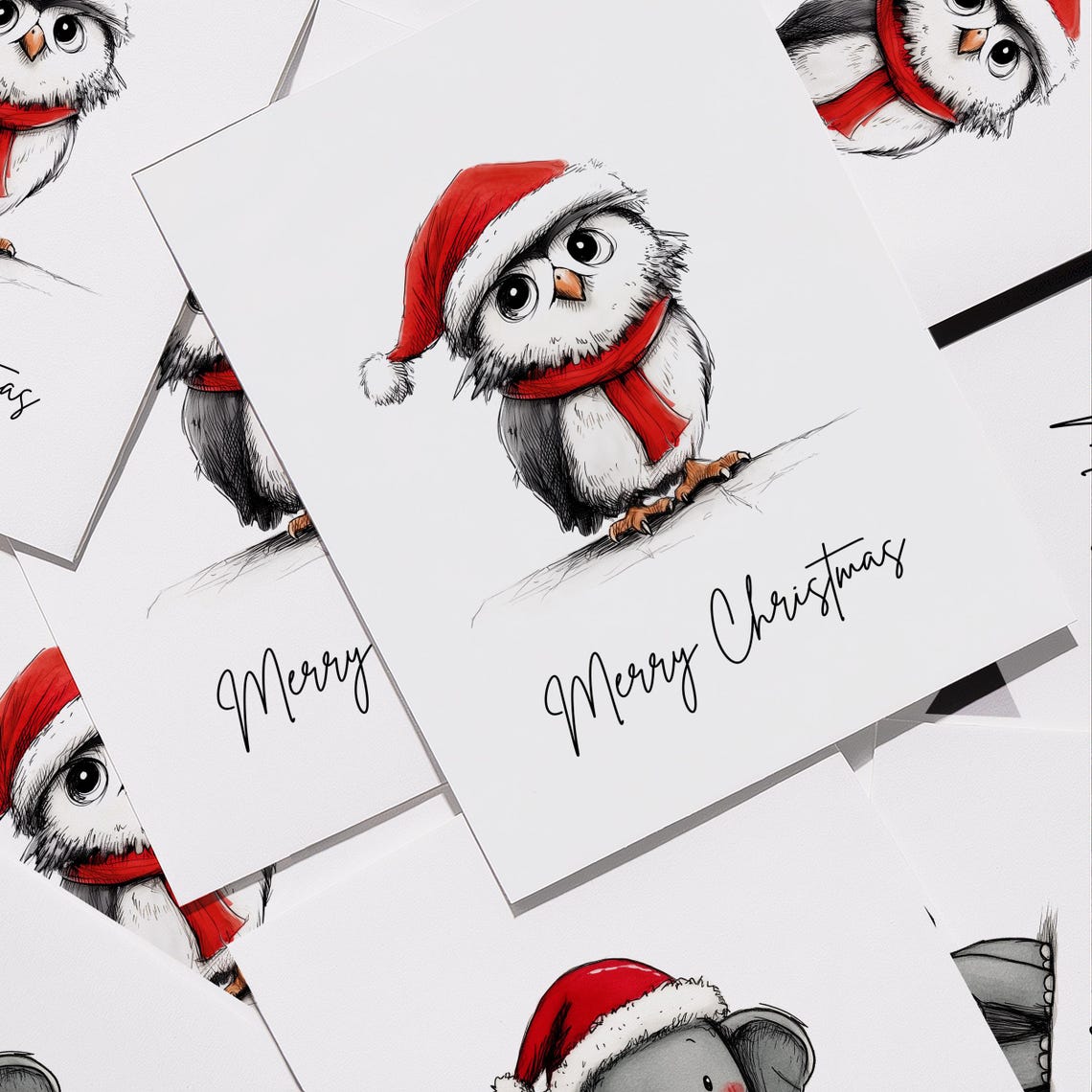 Owl Christmas Cards Set of 10 | Cute Holiday Greeting Card Pack ...