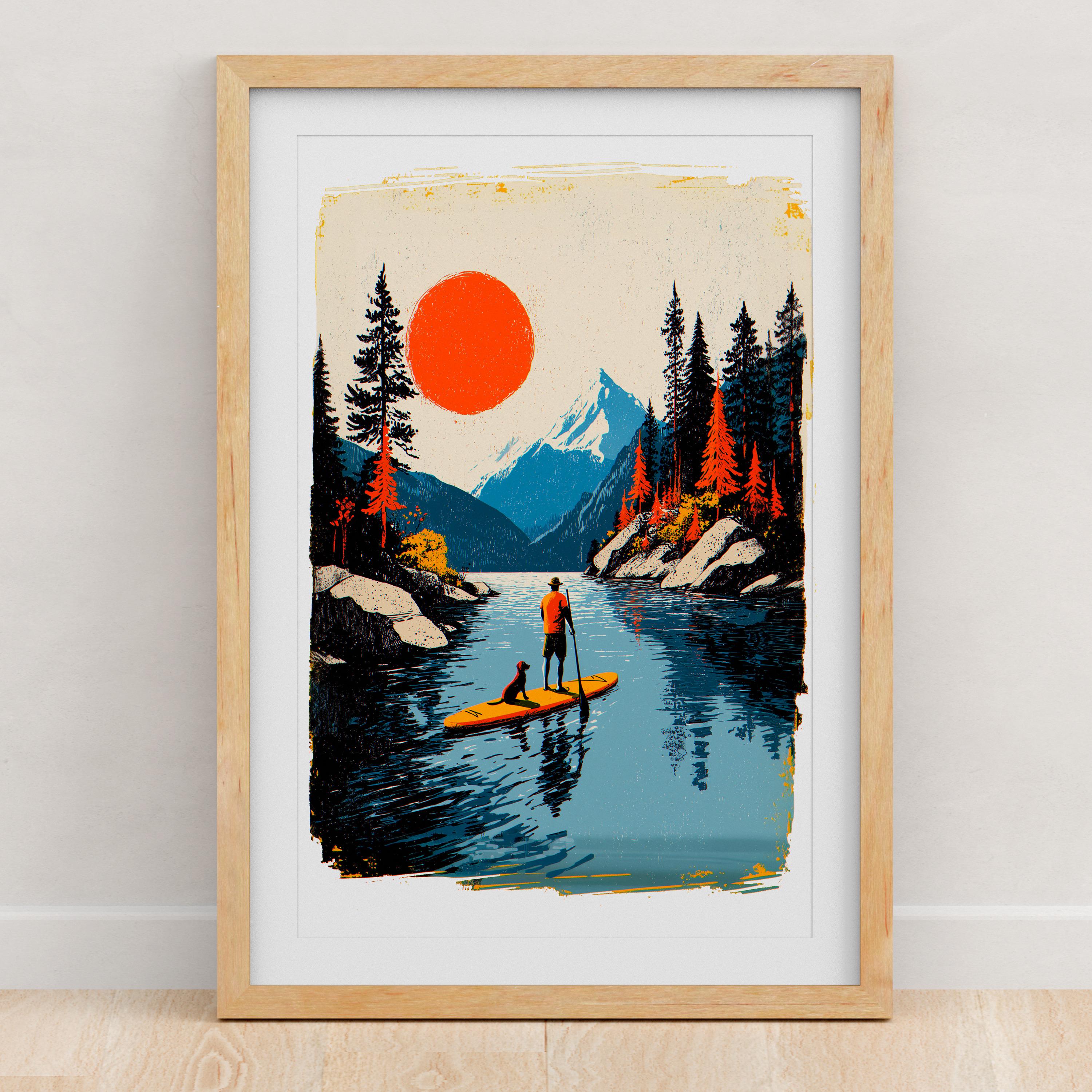Paddle Board Art Print | Stand up Paddleboarding Wall Art | Retro