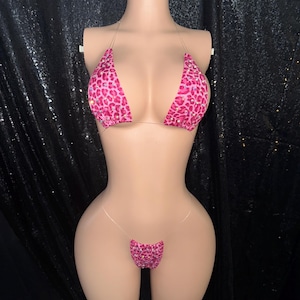 EXOTIC DANCEWEAR -  PINK Cheetah triangle Top 2 Piece set - Stripper dancewear - stripper outfit - stripper wear by @ExoticBarbieCo
