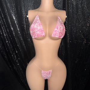 EXOTIC DANCEWEAR -  Pink Paisley triangle Top 2 Piece set - Stripper dancewear - stripper outfit - stripper wear by @ExoticBarbieCo