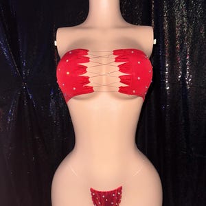 EXOTIC DANCEWEAR -  Red Tube Top 2 Piece set - Stripper dancewear - rave wear- stripper outfit - stripper wear by @ExoticBarbieCo