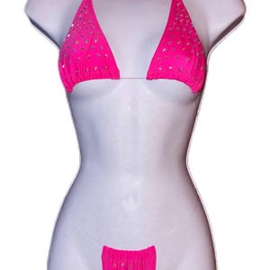 Diamond Thong Bikini - Signature PINK RHINESTONE 2 Piece  - Stripper dancewear - rave wear- bikini - bikini thong set - Exotic Dancewear