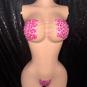 EXOTIC DANCEWEAR -  PINK Cheetah Tube Top 2 Piece set - Stripper dancewear - rave wear- stripper outfit - stripper wear by @ExoticBarbieCo