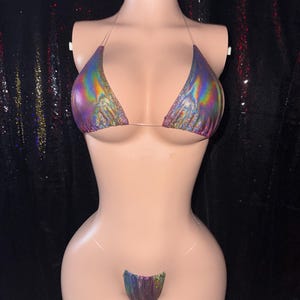 Exotic Dancewear-Holographic 2 piece- bikini- rave wear- stripper wear- bikini thong set -stripper outfits by ExoticBarbieCo