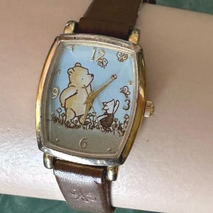 Y2K Disney Winnie the Pooh Watch Blue Strap Crystal Bezel SII MU2202 Japan Movt Disney by sii winnie - Gem main image 3
