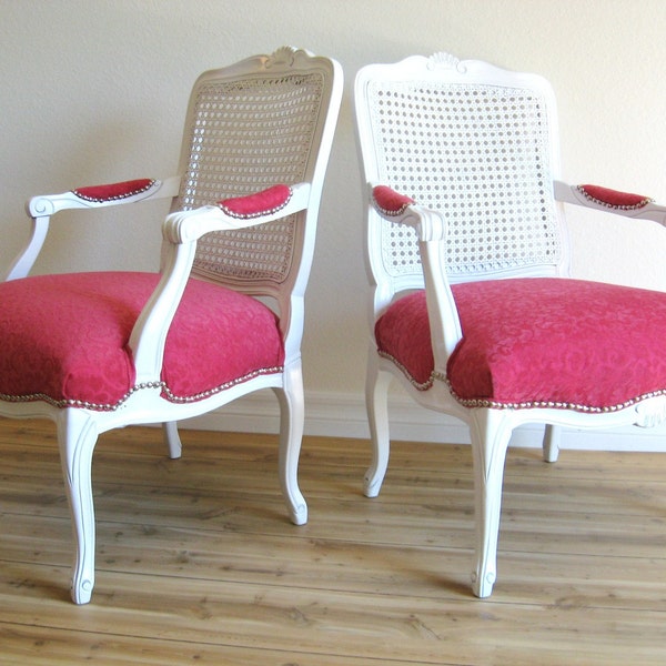 Vintage FRENCH Cane Back HOT PINK Hollywood Regency Arm Chair