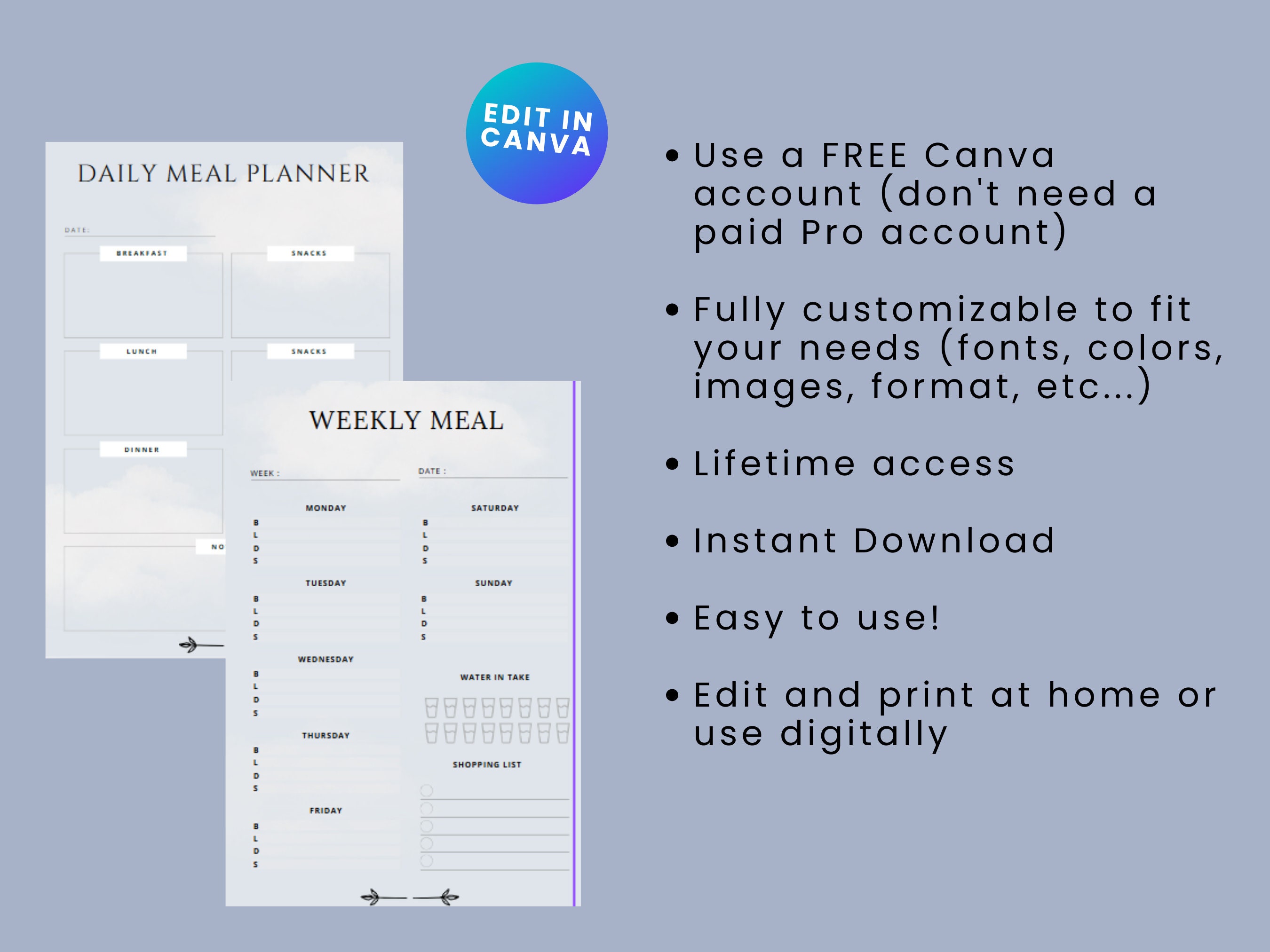 Daily & Weekly Meal Planner Template, Grocery List, Recipe Card and ...