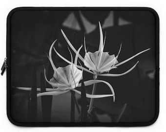 Laptop or Tablet Sleeve with Black & White Floral Art