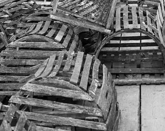 Old Wood Lobster Traps - Original B/W Photograph by Kim Bailey