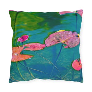 Outdoor Pillow &quot;Water Lily Leaves (Pink and Green)&quot; by Kim A. Bailey