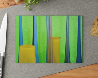 Modern Glass Vases Glass Cutting Board - Abstract Colorful Kitchen Art